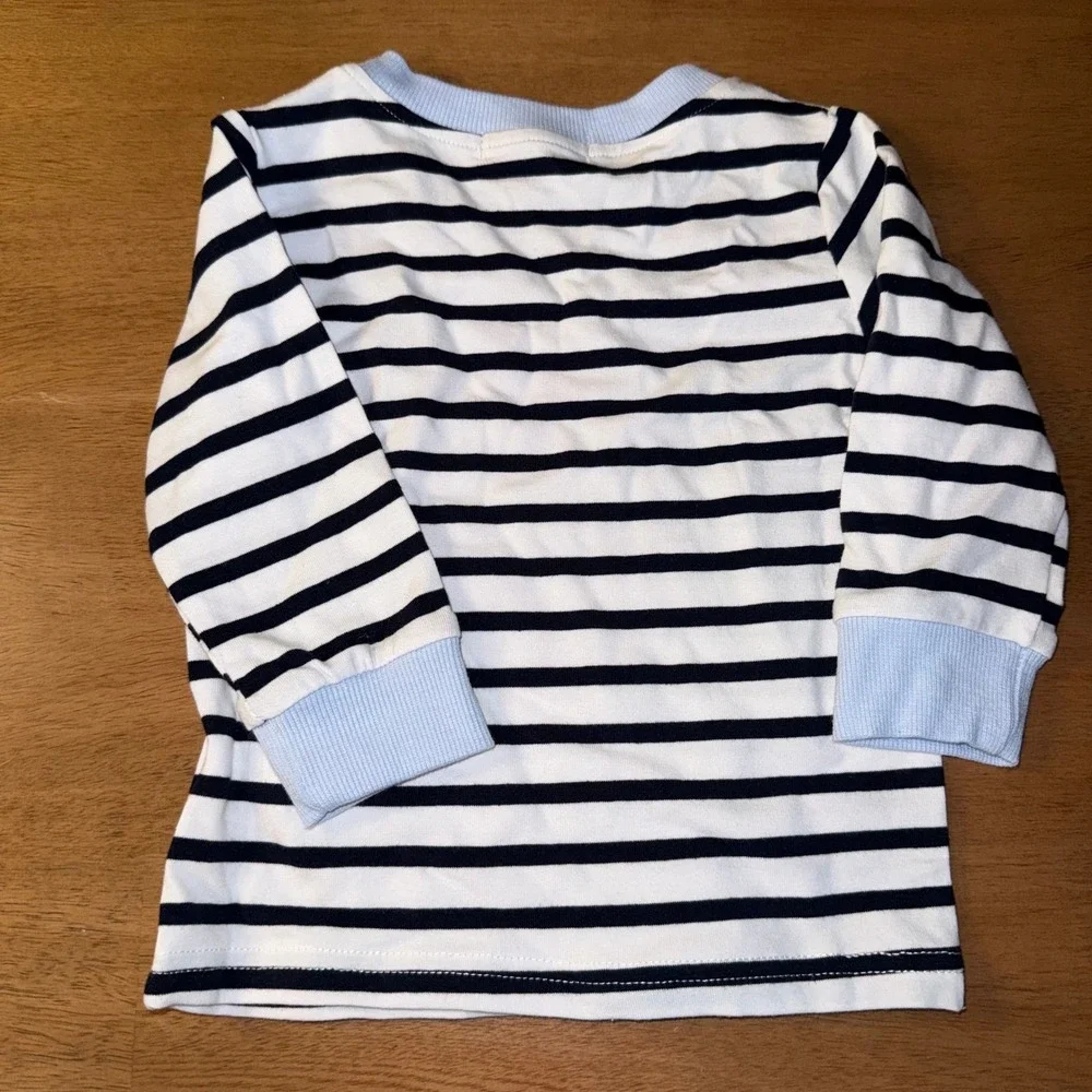 Ivyinli Baby Boys Denim Overalls and Striped Shirt Set Blue White Dog Size 80